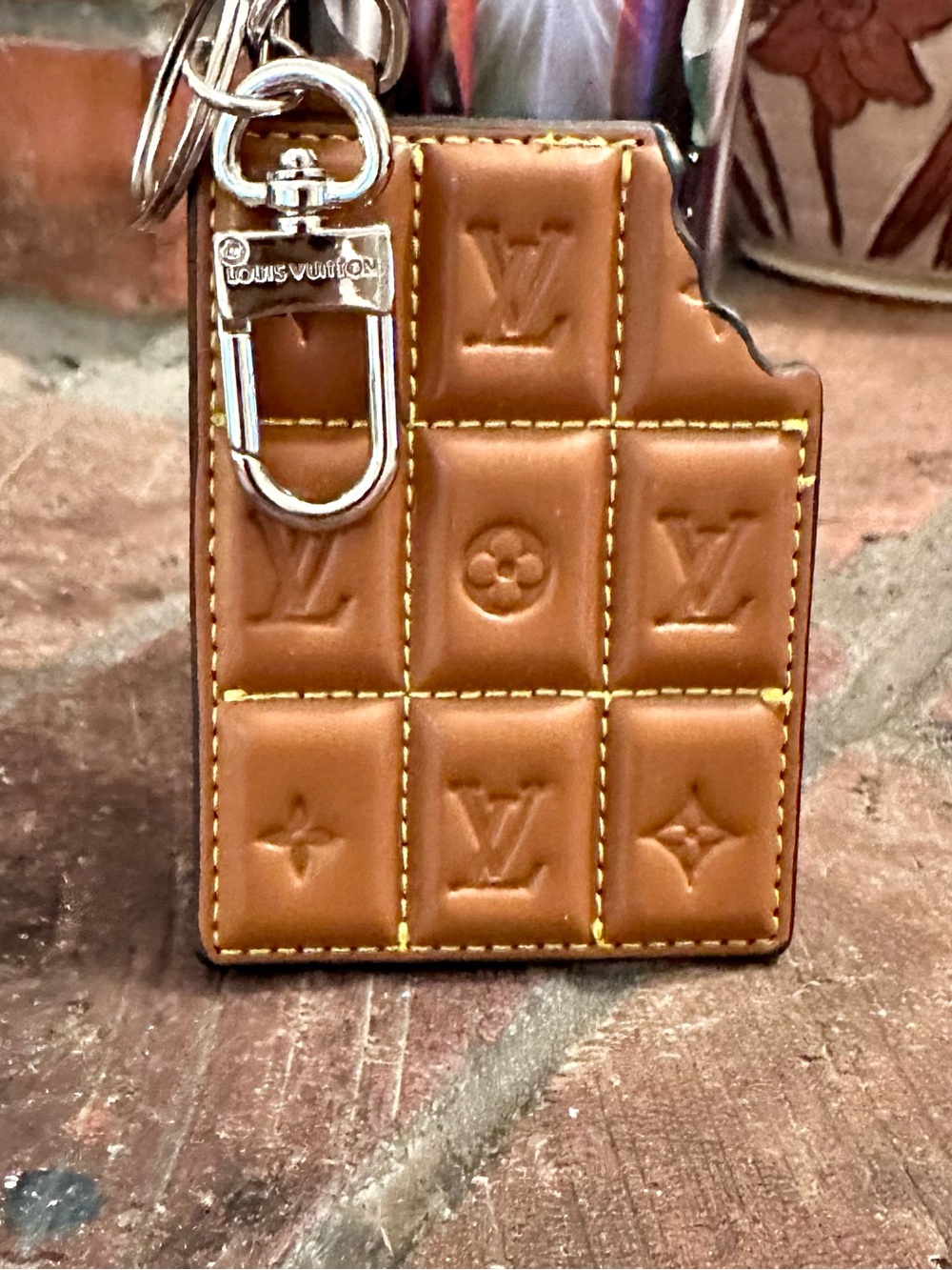 Louis Vuitton Brown Embossed Monogram Key Chain with Silver Hardware